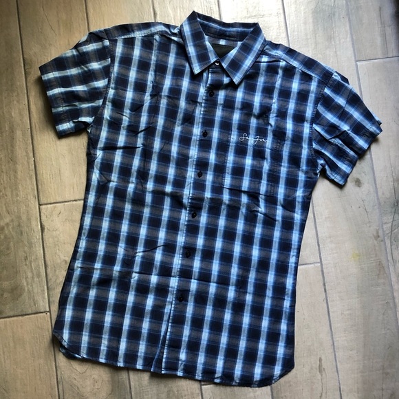 Sean John collection plaid collared button down in blue. Size L - Picture 1 of 7
